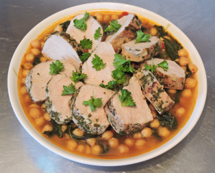 Fläskfile med spenat paprika o kikärter