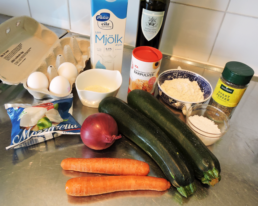 Zucchiniquiche med mozzarella - ingredienser